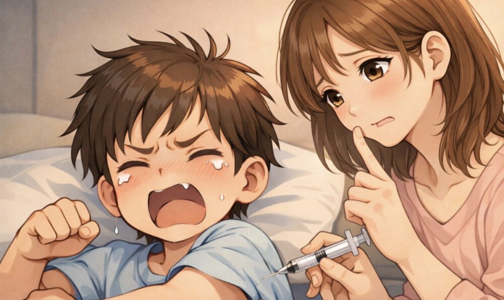 目覚めて嫌がる息子