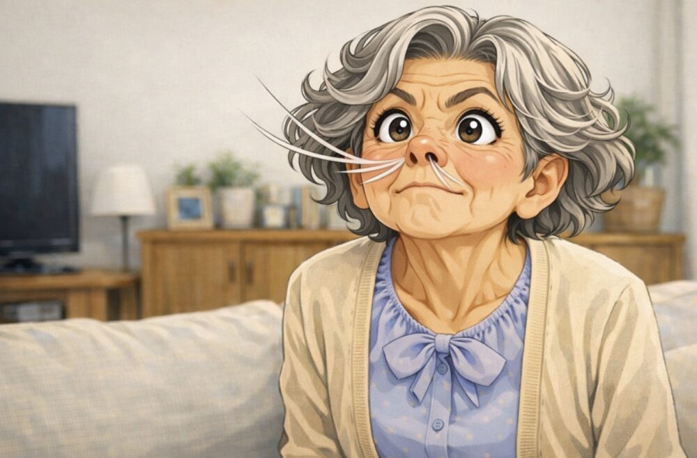 興奮して大きく息を吸い込むおばあちゃん