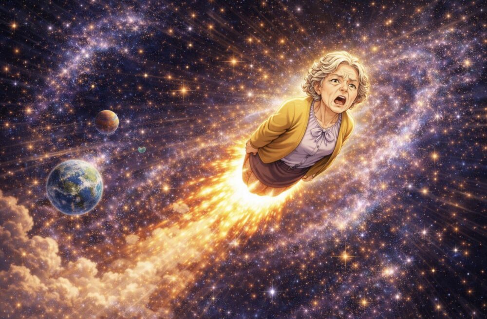 宇宙へとんでいくおばあちゃん