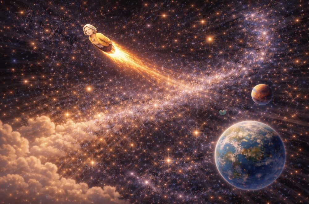 宇宙のはるか彼方へとんでいくおばあちゃん