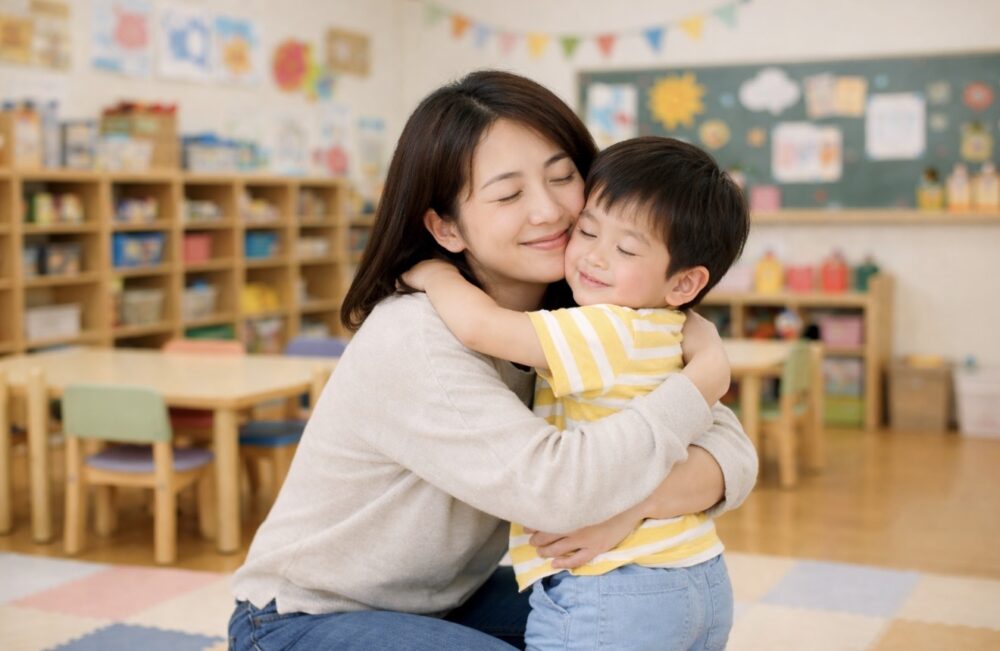 子どもを抱きしめる母親