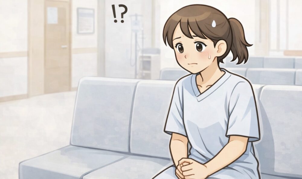 乳がん検診の病院の待合ベンチ