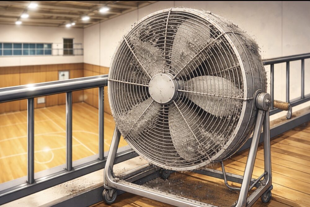 ほこりが積もった巨大扇風機