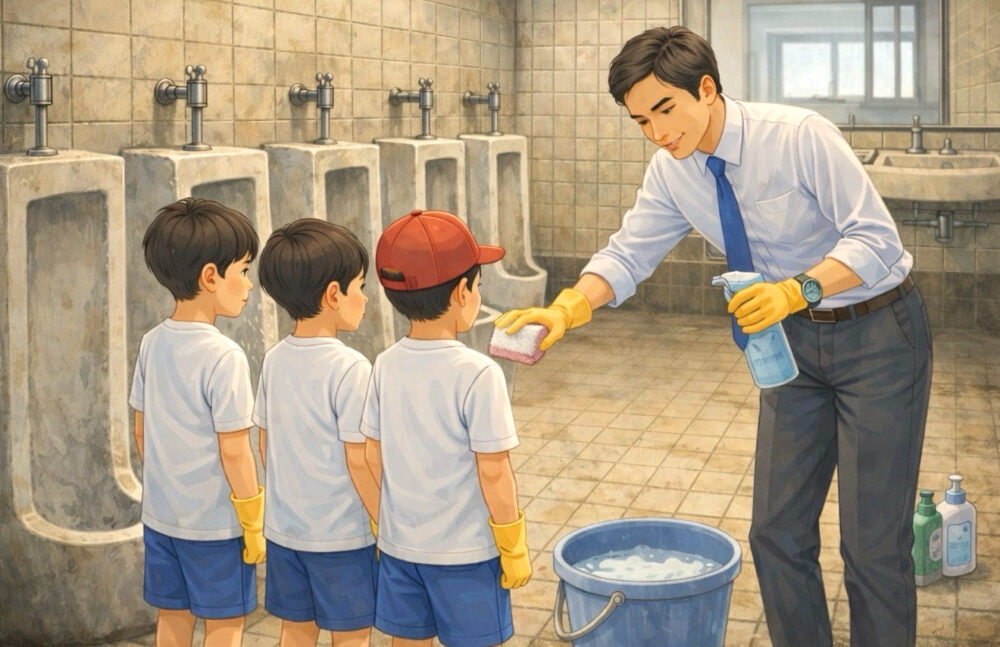 生徒にトイレ指導する教師