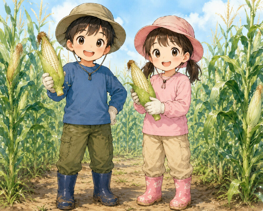 収穫体験時の服装の、イラスト