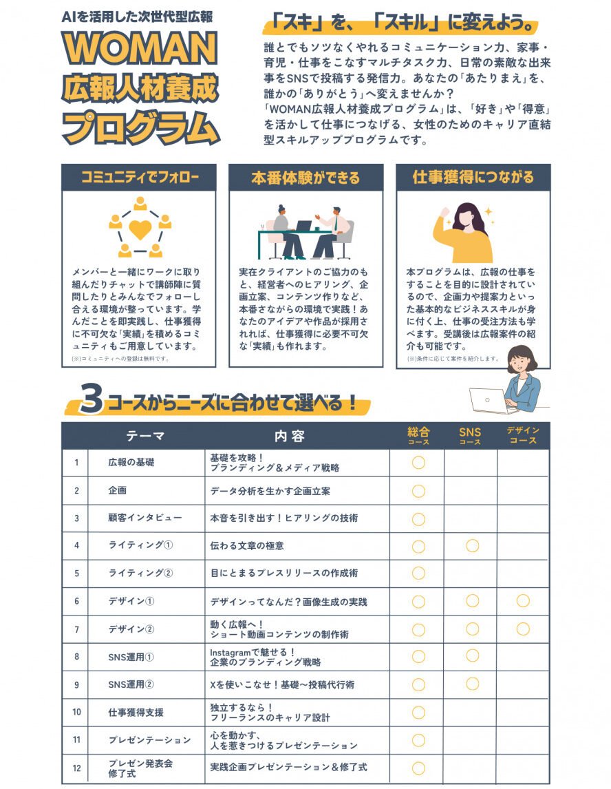 『WOMAN広報人材養成プログラム〜総合講座〜』