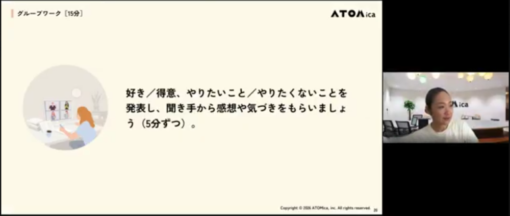 自分の好きなこと・得意なこと、やりたいこと・やりたくないことを発表し聞き手から感想や気付きをもらいましょう。
